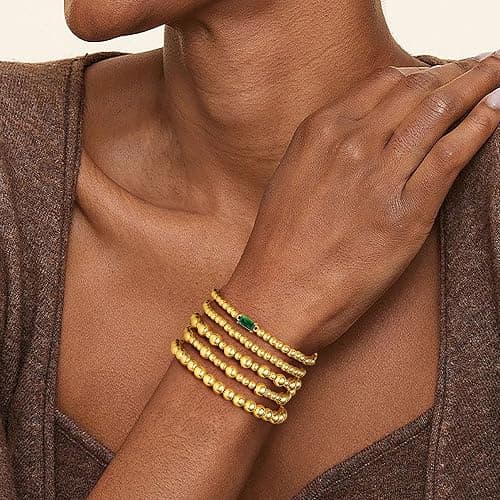 Turandoss 5PCS Birthstone Bracelets for Women, Dainty Layered Emerald 14K Gold Plated Beaded Birthstone Bracelets Set Trendy Waterproof Stackable Jewelry Birthday Christmas Gifts for Women Girls thumbnail 2