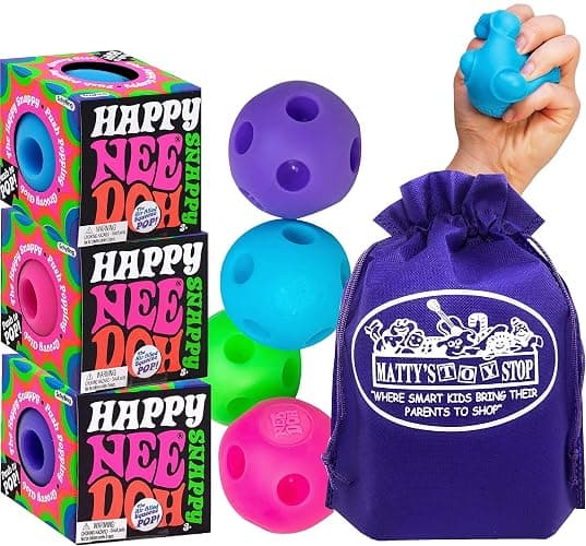 Schylling Happy Snappy NeeDoh...Groovy Glob! Squishy, Squeezy, Popping, Stretchy Stress Fidget Balls Gift Set Party Bundle with Storage Bag - 3 Pack (Assorted) - Image 1
