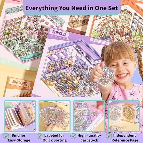 3D Sticker Scene Book Sticker Therapy for Adults and Kids 2 Books with 12 Sets of DIY 3D House Stickers Featuring Various Themes thumbnail 2