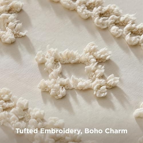 Bedsure Tufted Boho Comforter Set Queen Size - Beige Boho Bed Set, GentleSoft™ 3 Pieces Farmhouse-Style Embroidery Bedding, Gifts for Woman, Soft Jacquard Kids' Queen Comforter for All Seasons thumbnail 2