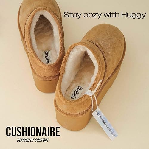 CUSHIONAIRE Huggy-2 Platform Slippers for Women, Cozy Genuine Suede Slip-On Ankle Boots for Indoor Outdoor Wear, Womens Slippers thumbnail 4