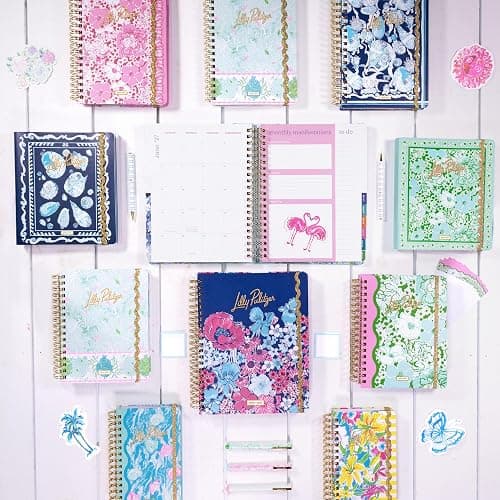 Lilly Pulitzer Large 17-Month Planner 6.75" x 8.87" Agenda Dated August 2026–December 2027, Gold Spiral Binding & Elastic Closure, Weekly & Monthly Layouts, Stickers, Travel & Reflection Pages (Conch Shell Pink Burst of Joy) thumbnail 6