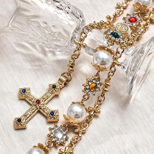 UDPP Punk Wallet Chain with Rhinestone Flower & Pearl, Layered Pants Chains Key Chain Pocket Chains Gifts for Women Men thumbnail 4