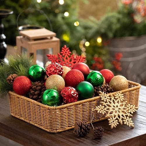 Valery Madelyn Christmas Tree Decorations Ornament Set for Valentines Mardi Gras St Patricks Day, 50ct 2.36 Inches Red Green and Gold Shatterproof Christmas Ball Ornaments Hanging Holiday Party Decor - Red Green Gold thumbnail 4