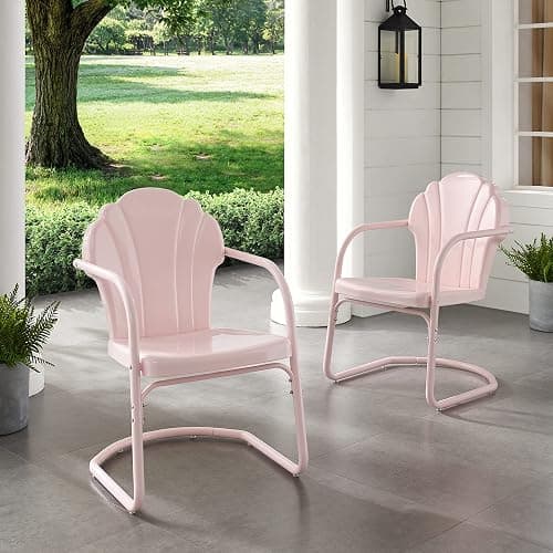 Crosley Furniture Tulip 2-Piece Outdoor Chair Set, Retro Metal Patio Chairs for Dining, Porch, Deck, Balcony, Pastel Pink Gloss - Pastel Pink Gloss thumbnail 7