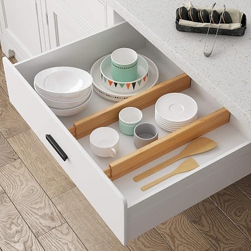 BAMEOS Drawer Dividers kitchen Organization Bamboo Utensil Organizers for Kitchen Bedroom Bathroom Dresser Office 4-pack thumbnail 3