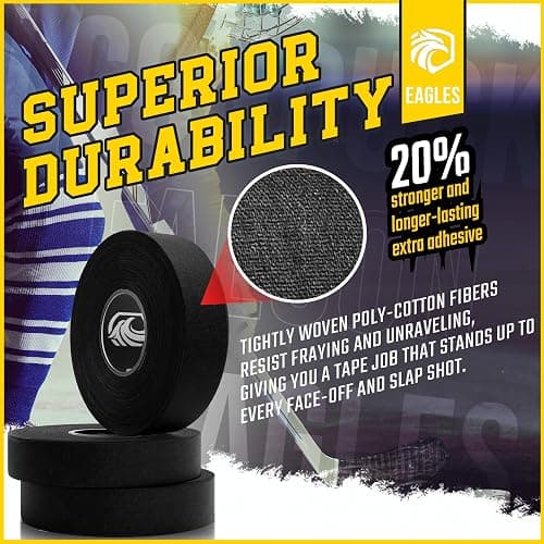 EAGLES Hockey Tape Multipurpose Cloth Tape Roll for Lacrosse Baseball & Softball Bats, Rackets, Pullup Bars, Gardening Tools, Easy Tear Over Grip - Multi Sport Handle Tape - Sports Gift (White) thumbnail 3