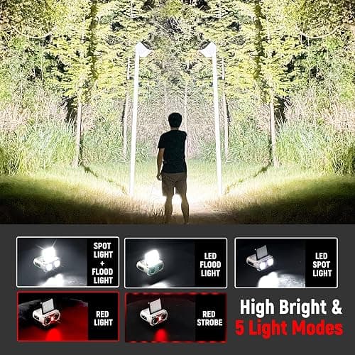 Hopedone LED Hard Hat Light, 800Lumens Rechargeable Dimmable Clip on Cap Lights, 180°Adjustable Hands Free Hat Flashlight Headlamp Waterproof for Running, Camping, Hunting, Cycling (Black) thumbnail 3