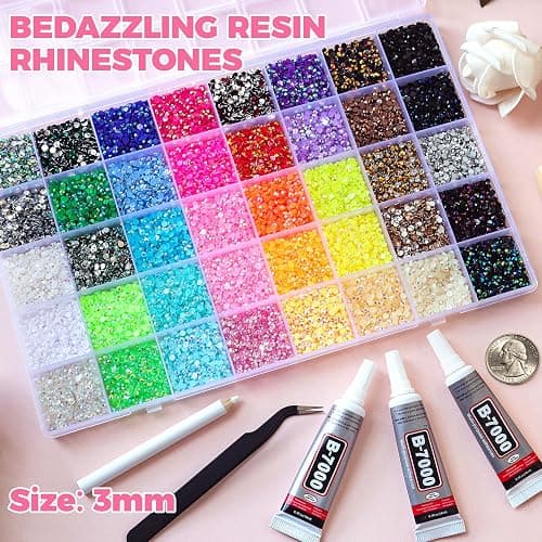 50000Pcs 40 Colors 3mm Multicolor Jelly Rhinestones for Bedazzling | Resin Flatback Gems for Diamond Art, Bedazzler Kit with 3Pcs B7000 Jewelry Glue for Bedazzled DIY Crafting Shoes Nail Book thumbnail 3