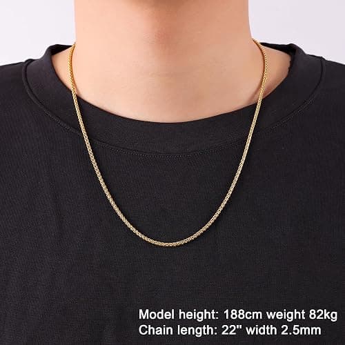 Fiusem 14K Gold Plated Wheat Chain Necklace for Men, 2/2.5/3/4/5mm Stainless Steel Necklace Chains for Men and Women 16-28 Inch thumbnail 8