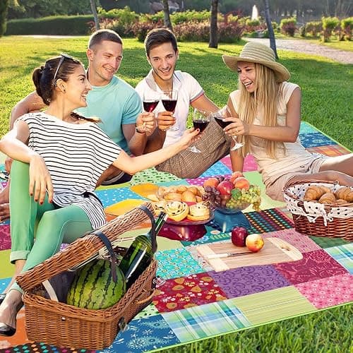 Supfitness Extra Large Picnic Blankets Waterproof Foldable (60"x 80") Boho Beach Blanket Waterproof Sandproof,3-Layer Thicking Mat Outdoor Packable Camping Blanket thumbnail 2