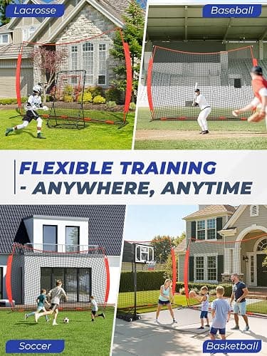 Sturdum 12x9/16x10/20x10ft Barricade Backstop Net, Ball Sports Barrier Netting, Protection Screen for Baseball Softball Lacrosse Soccer Hockey Training for Backyard with Carry Bag thumbnail 2