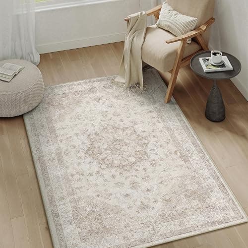 PureCozy Vintage Beige Teppich Wohnzimmer 120x170cm Schlafzimmer Wohnzimmerteppich Boho Waschbarer Carpet Weich rutschfest Teppiche Esszimmer Büro Kurzflor Groß Tepich thumbnail 3