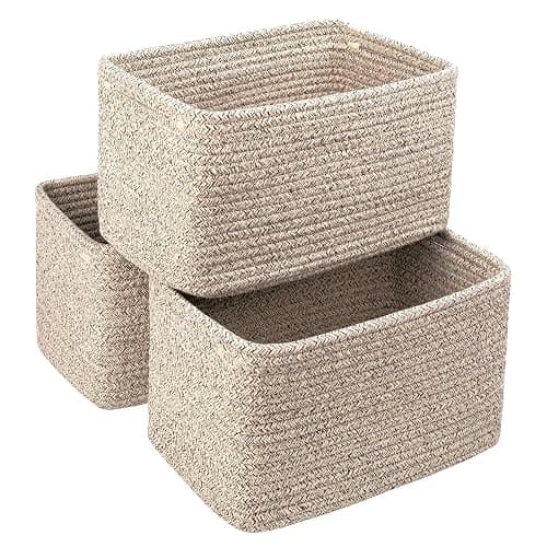 R RUNKA Small Cotton Rope Basket – Storage Bin for Organizing (10.6" x 6.7" x 6.7"), Bathroom Storage Basket for Shelf, Counter & Closet（Beige） thumbnail 2