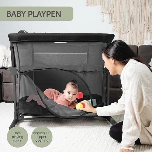 KoolerThings 3 in 1 Baby Bassinet, Bedside Sleeper, & Playpen, Easy Folding Portable Crib (Black)- KoolaBaby (Mesh Bassinet) thumbnail 5