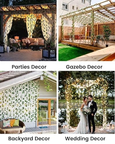 JACKYLED 84Ft 12 Pack Artificial Ivy Garland Fake Plants, Ivy Vines Leaves with CE Certified 80 LED String Lights, Hanging Ivy Lights for Bedroom Garden Party Wall Room Decor thumbnail 7