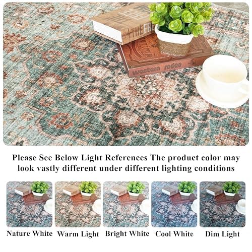 TOPRUUG Washable Oriental Area Rug - 9x12 Rugs for Living Room Soft Carpet for Bedroom Waterproof Floral Distressed Indoor Stain Resistant Non-Shedding Floor Carpets (Green, 9x12) thumbnail 3