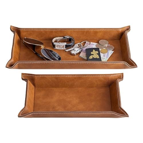 Navaris Faux Leather Valet Tray Set of 2 - Catch All Tray for Key Entryway Table Nightstand - Catchall for Keys Watch Remote Phone - Valet Storage for Men - Mens Storage Dish thumbnail 3