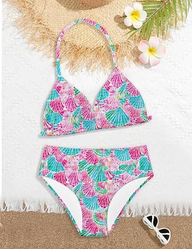 Doumlop Girls Swimsuit Bikini Set,Criss Cross Bathing Suits for Girl Two Piece Solid Color Girls' Swimwear for 7-16 Years thumbnail 3
