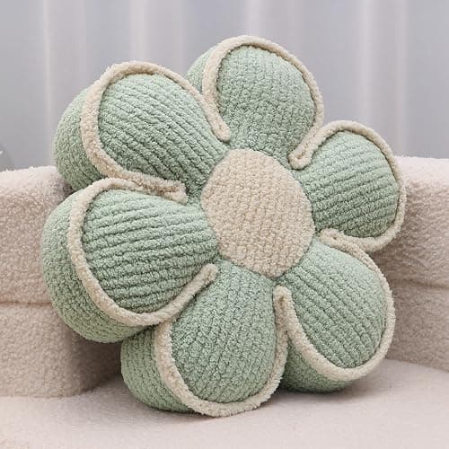 Flower Pillow 16" Sage Green Cute Daisy Decorative Throw Pillows for Bed | Daisy Shaped, Soft and Fluffy, Floor Cushion for Kids Girls, Back Cushion, Cuddling Pillow, for Bedroom Room Decor Aesthetic - Image 1
