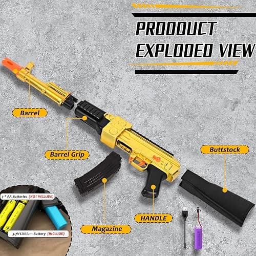BYTEWAR Electric Golden AK-47 Realistic Soft Bullets Toy Gun,Foam Blasters Toys with 40 Foam Darts & 2 Magazines,Automatic Sniper Rifle for Kids Ages 6+ Years Old,Christmas Birthday Gift for Boys thumbnail 2