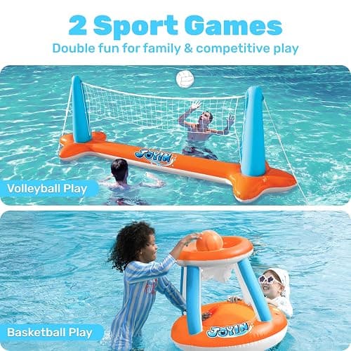 JOYIN Pool Toys Games Set-Inflatable Pool Float Set Volleyball Net & Basketball Hoops, 2 in1 Floating Swimming Game Toy, Volleyball Swimming Pool Game for Kids and Adults, Backyard Beach Summer Toys thumbnail 5