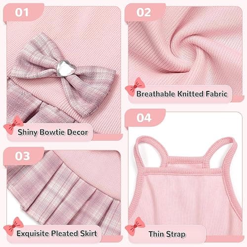YUDODO Pet Dog Dress for Small Dogs Girl, Pet Clothes with Bowtie | Soft, Stretchy, Breathable, Sleeveless, Cute Princess Pet Dress, For Yorkie Chihuahua Maltese, Pink, S thumbnail 4