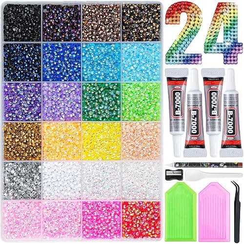 30000 Pcs Resin Jelly Rhinestones Kit, Multicolor 4mm Flatback Rhinestones with 4 Pcs B7000 Jewelry Glue & Tools, All-in-One Bedazzling Kit for DIY Arts & Crafts Gifts - Image 1