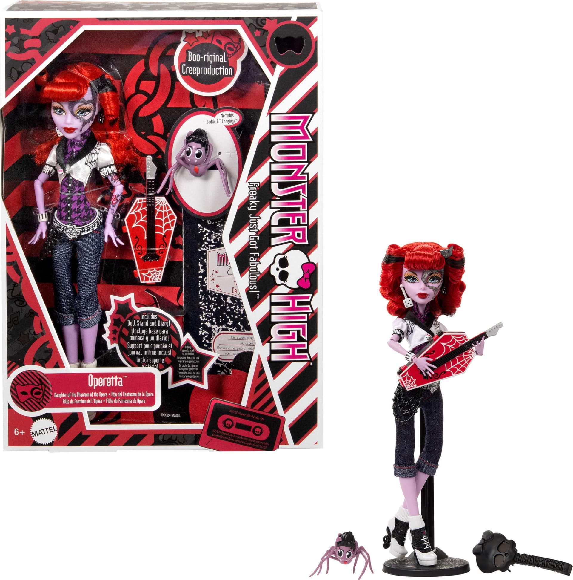 Monster High Boo-riginal Creeproduction Doll, Operetta Collectible Reproduction with Doll Stand, Diary, and Pet Spider Memphis “Daddy O” Longlegs - Image 1