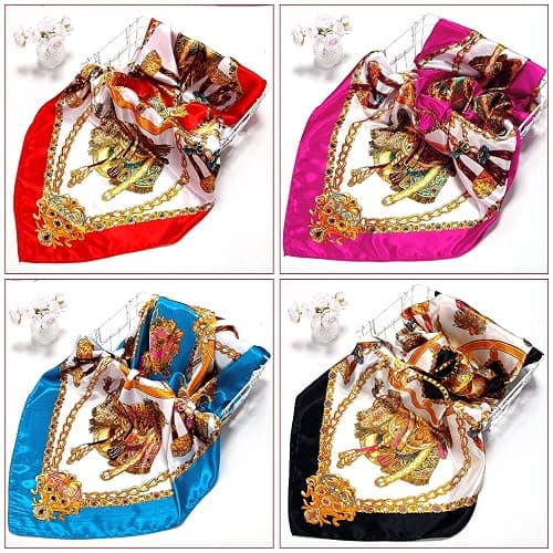 Honoson 4 Pcs 35 Inch Satin Head Scarf for Women's Hair Square Bandanas Large Silk Scarves for Sleeping thumbnail 4