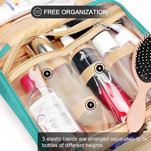 COOSKY Travel Hanging Toiletry Bag for Women, Cruise Ship Essentials, with Jewelry Organizer, Extra Large Makeup Dopp Kit, Waterproof Cosmetic Bags, Toiletries Kit Set with Trolley Belt, Blue thumbnail 8