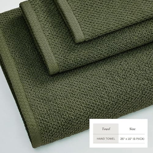 Great Bay Home 100% Cotton 6 Pack 26x16 Hand Towel Set - Absorbent, Quick-Drying, Durable Towels for Bathroom Decor - Low-Twist, Two-Ply Fibers (Forest Green). thumbnail 4
