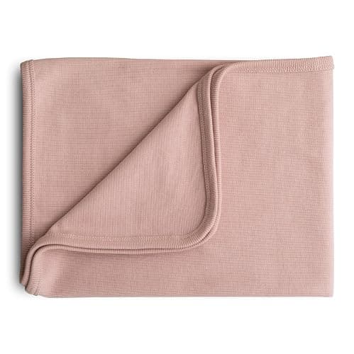 mushie Extra Soft Baby Blanket | Cotton and Elastane Ribbed Receiving Blanket, Swaddle, Stroller | 35x35 Inch (Blush) - Image 1