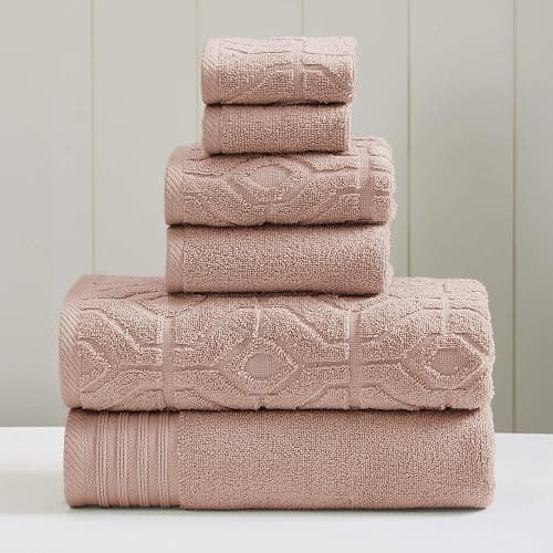 Amrapur Overseas 6-Piece Yarn Dyed Diamond Gate Jacquard Towel Set Rose - Rose - Standard - Image 1