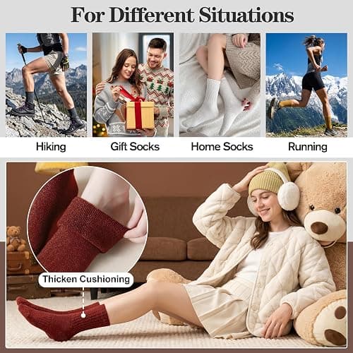 MOGGEI 5 Pairs Womens Merino Wool Socks Hiking Warm Winter Thick Thermal Crew Cozy Cabin Ladies Gift Comfy Boot Work Socks thumbnail 6