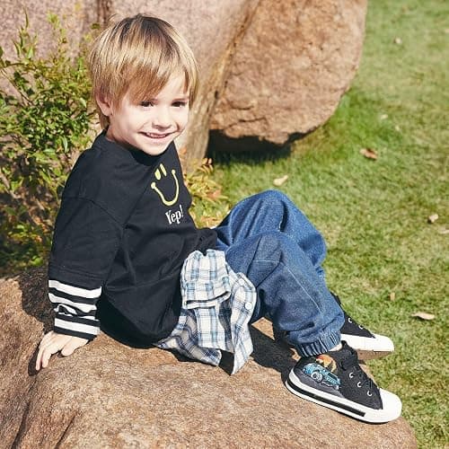 EUXTERPA Kids Toddler Sneakers Light Up Flashing Shoes Girls Boys Easy Fasten High Top Walking Canvas Sneaker thumbnail 5