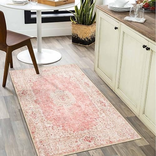 Castage Small Rugs 2x3,Pink Rug for Entryway Bathroom Entrance Doormat | Boho Vintage Bohemian Distressed Washable Accent Floor Throw Carpet Non Slip for Bedroom Kitchen,Blush thumbnail 2