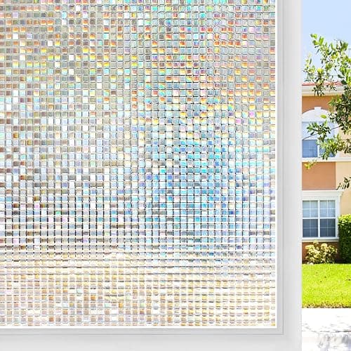 rabbitgoo Window Privacy Film Stained Glass Window Film, Mosaic Rainbow Decorative Glass Cling, Removable Static Cling Tint UV Blocking, Non-Adhesive Privacy Covering for Home, 17.5 x 78.7 inches - Image 1