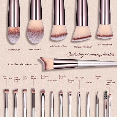 BS-MALL Makeup Brush Set 18 Pcs Premium Synthetic Foundation Powder Concealers Eye shadows Blush Makeup Brushes with black case thumbnail 3