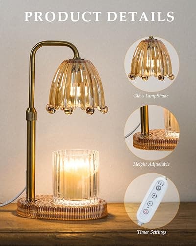 GleeNflux Candle Warmer Lamp with Timer, Dimmer & Adjustable Height, 20MM Crystal Base, 2 Blubs, Fit Jar Scented Candles, Safe Aromatherapy Light for Sleep, Work, Yoga, Bedroom, Office, Gift for Women thumbnail 3