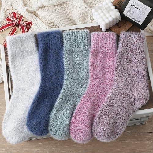 5 Pairs Fuzzy Soft Cozy Comfortable Socks for Women, Casual Sleep Comfy Socks, Perfect Warm Winter Gifts for Women thumbnail 3