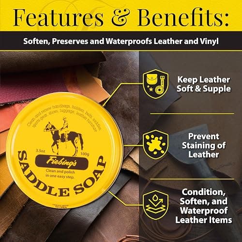 Fiebing's Yellow Saddle Soap for Leather (3.5 oz Tin) - Leather Cleaner & Conditioner to Soften, Protect & Restore Leathercraft - Leather Soap for Car Seat, Couch, Shoe, Purse, Boot, Bag, & Saddles thumbnail 3