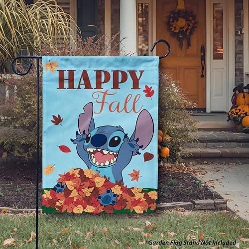 Flagology, Disney Happy Fall Stitch Garden Flag 12" x 18", Officially Licensed Lilo & Stitch Autumn Outdoor Polyester Seasonal Yard & Garden Décor Garden Flag thumbnail 5