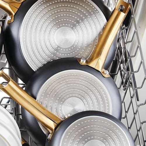 Farberware Forged Induction Ceramic Nonstick Pots and Pans Set with Lids and Kitchen Cooking Tools - Dishwasher Safe, Suitable for All Stovetops, 12 Piece Cookware Set - Black and Gold thumbnail 10