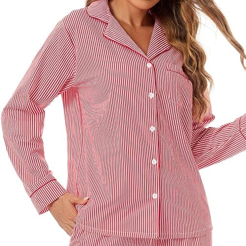 LUBOT 100% Cotton Pajamas for Women 2 Piece PJ Set Woven Poplin Ladies Button Down Long Short Sleeve Printed Sleepwear S-XXL thumbnail 3