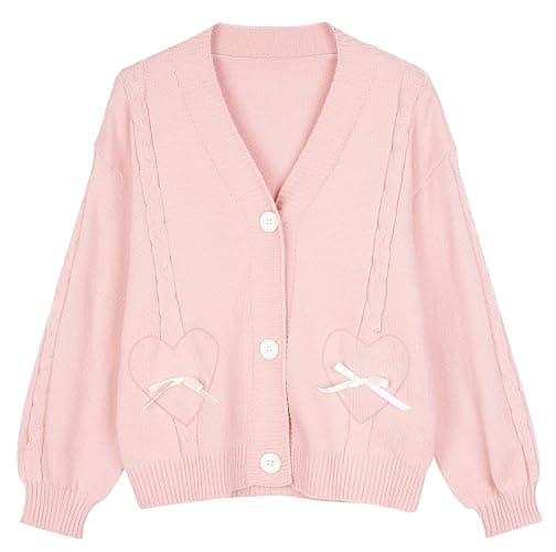 Women Kawaii Sweater Cardigan with Cute Bowknot and Heart S-2XL - Image 1