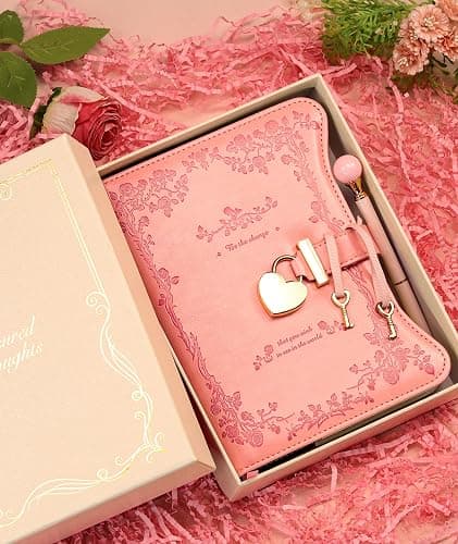 Hoci Poci Diary with Lock and Keys for Girls Gift Ideas, 360 Gold Edged Pages Journal for Women, B6 Refillable Notebook for Writing with Pen and Bookmark (Garden Pink) thumbnail 2