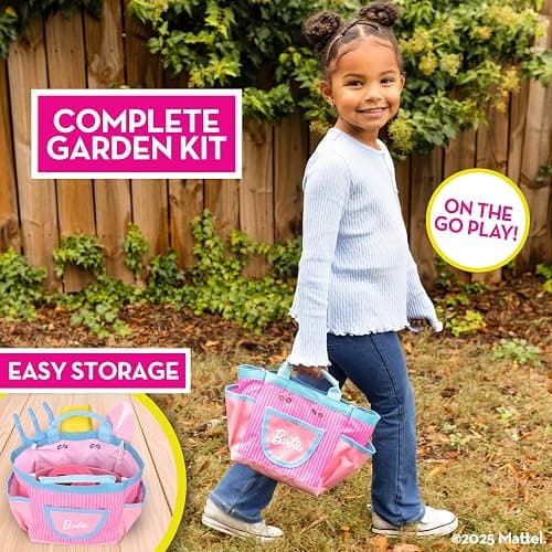 Barbie Garden Set – Real Gardening Tools for Kids with Watering Can, Metal Tools, Flower Pot and Storage Bag – Pink Tool Playset for Outdoors, 6 Pieces thumbnail 5