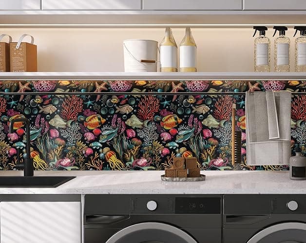 LaiTique Fish Peel and Stick Wallpaper Ocean Coral Reef Wallpaper Self Adhesive Vinyl Wall Paper for DIY Home Decor 17.7in x 118in thumbnail 6