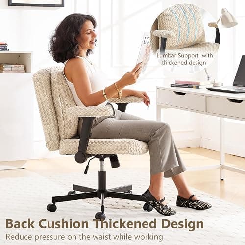Fizzin Criss Cross Chair,Cross Legged Office Chair with Arms,Wide Office Desk Chair with Flipable Back Cushion Swivel Chair,Criss Cross Office Chair Vanity Chairs for Home Office Bedroom(Beige) thumbnail 7